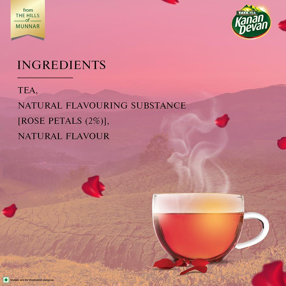 Kanan Devan Kanan Devan Tata Tea, Premium Black Tea, With Natural Rose Petals, From The Hills Of Munnar, Flavoured Tea, 125G - Granule