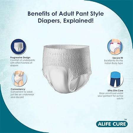 ALIFE CURE ALIFE CURE Unisex Overnight Premium Adult Diapers Pant Style 10 Pcs Non-woven Cottony Soft Fabric with High Absorbency