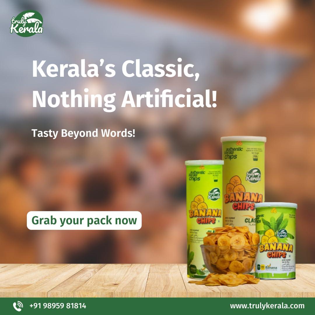 TrulyKerala TrulyKerala - Premium Kerala Banana Chips made with Organic Nendran Banana & Turmeric. Fried in Coconut Oil. Crispy Yellow Banana Wafers (No Artificial Colours or Flavours)