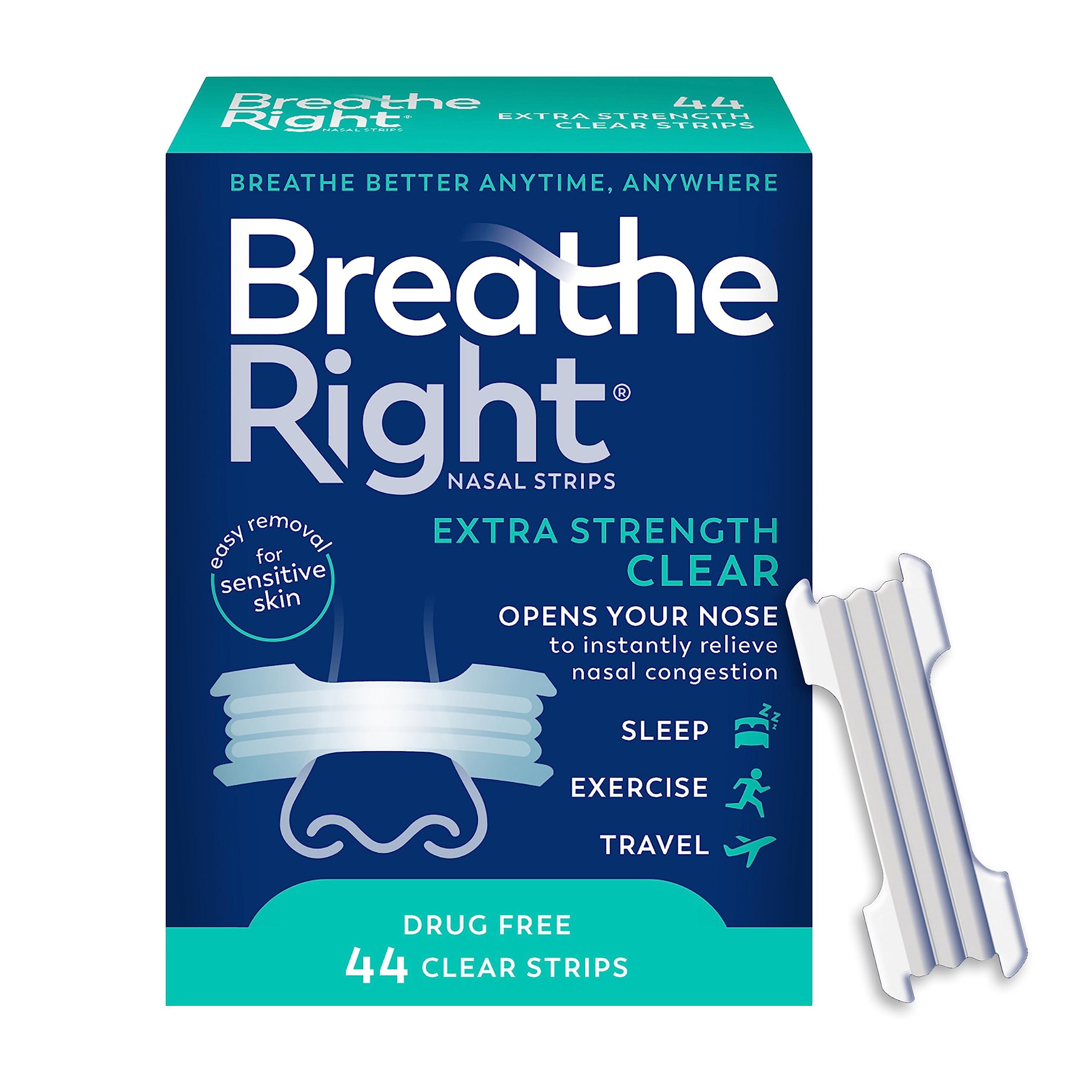 Breathe Right Breathe Right Breathe Right Extra Clear Drug-Free Nasal Strips for Nasal Congestion Relief, 44 count