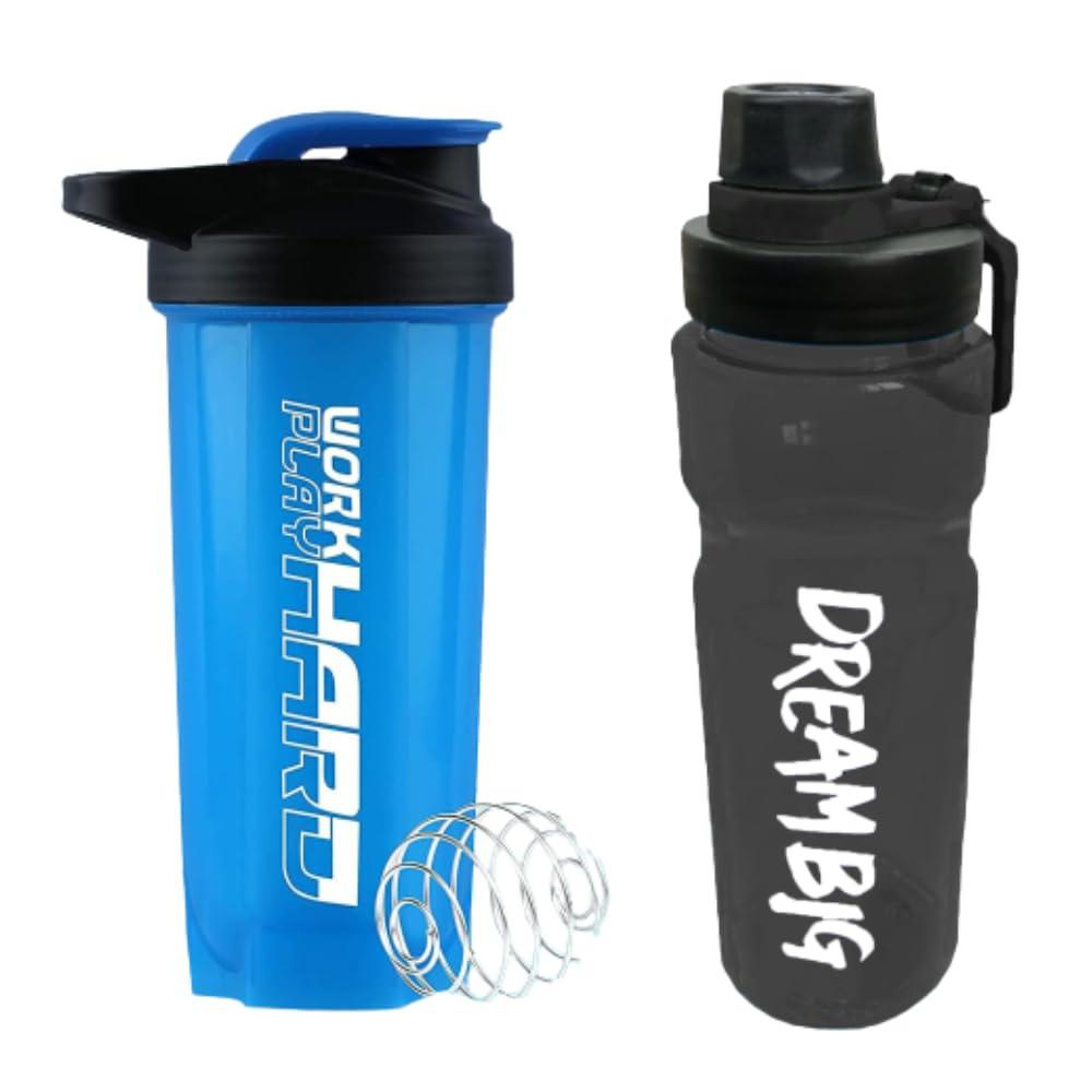 TRUE INDIAN TRUE INDIAN (Pack of 2) Shaker Bottle Combo For Men WORKHARD Shaker With DREAM BIG Sipper Shaker For Protein Shaker Bottle Sipper For Gym Water Bottle Shaker & Sipper Shaker For Men & Women
