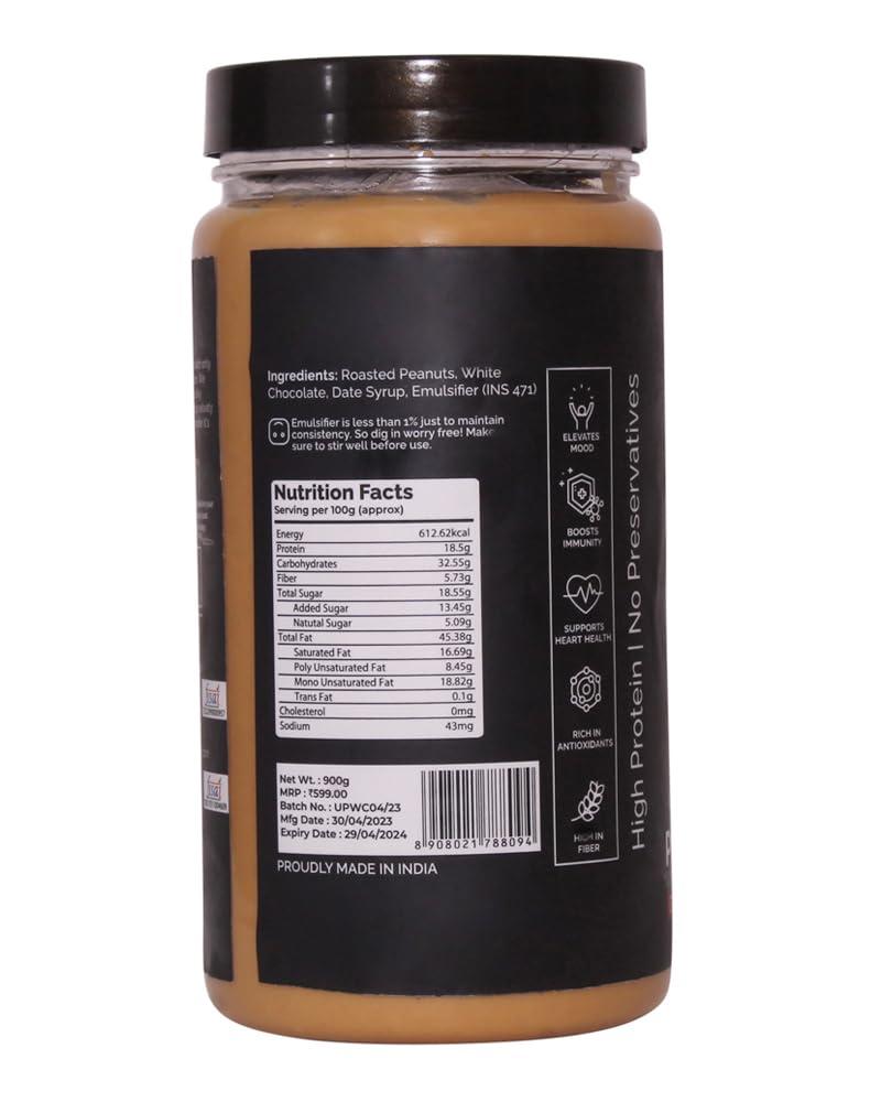 UPSNAC Upsnac Silky White Chocolate Peanut Butter Creamy 900g | High Protein | Tasty & Healthy Nut Butter Spread | No Refined Sugar | Zero Trans Fat | Cholesterol Free & Gluten Free