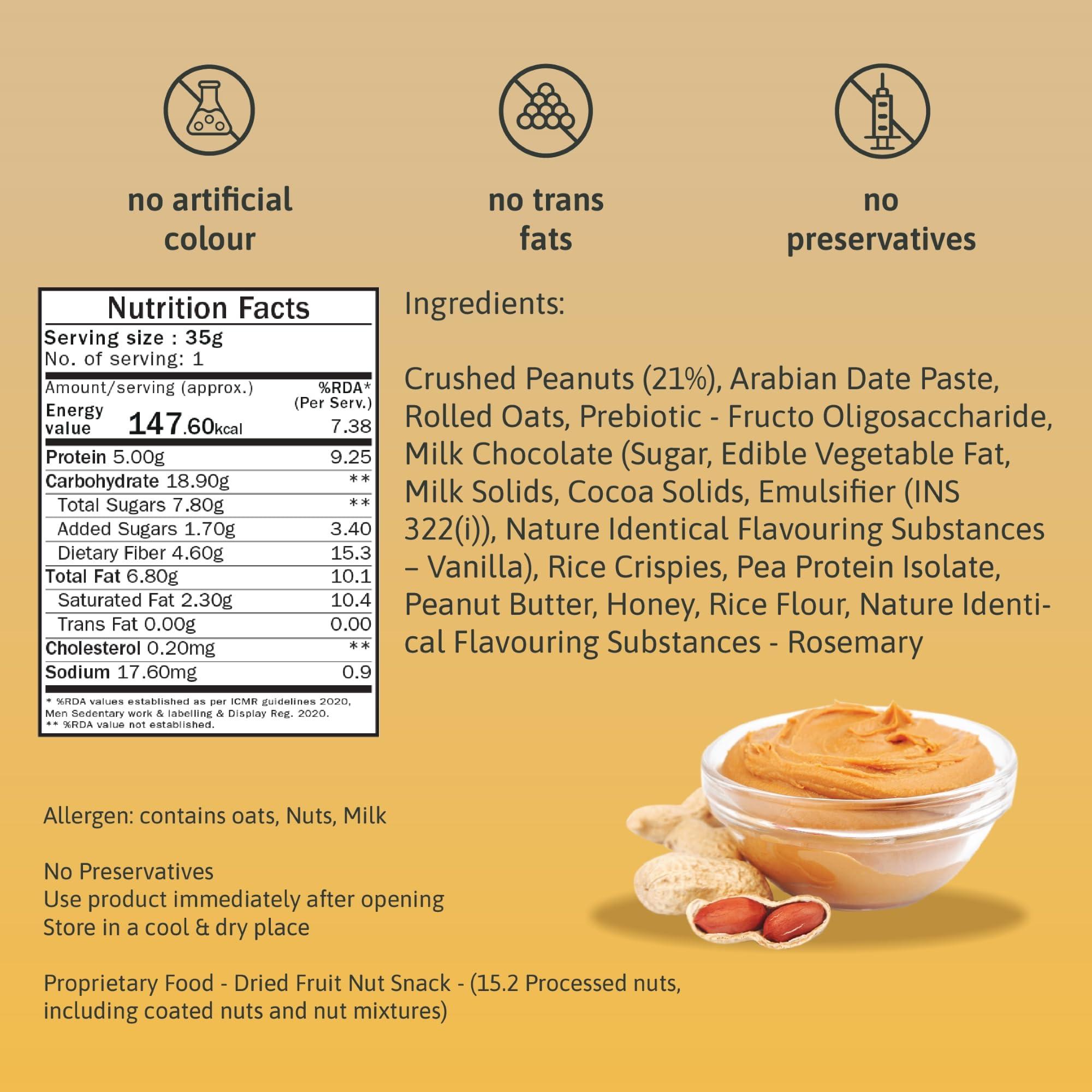 Phab Phab Peanut Butter 5g Protein Bar| Energy & nutrition | High Fibre & Gut-friendly | Sweetened with Honey,Trans Fat Free & No Preservatives | Loaded With 21% Nuts | Healthy & Tasty(Pack of 6 x 35g)