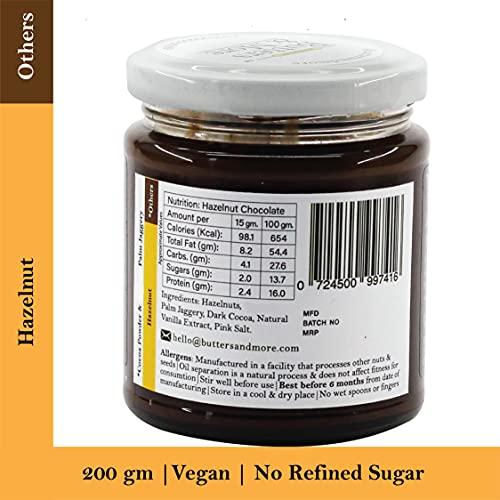 Butters & More Butters & More Vegan Hazelnut Butter With Dark Cocoa & Palm Jaggery (200G). Healthy Chocolate Spread.