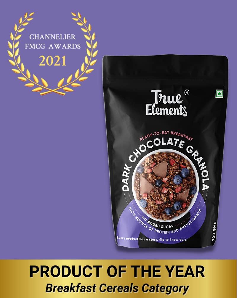 True Elements True Elements Dark Chocolate Granola 700g - High Fiber Granola | 100% Natural Dark Chocolate | Wholegrain Cereal for Breakfast
