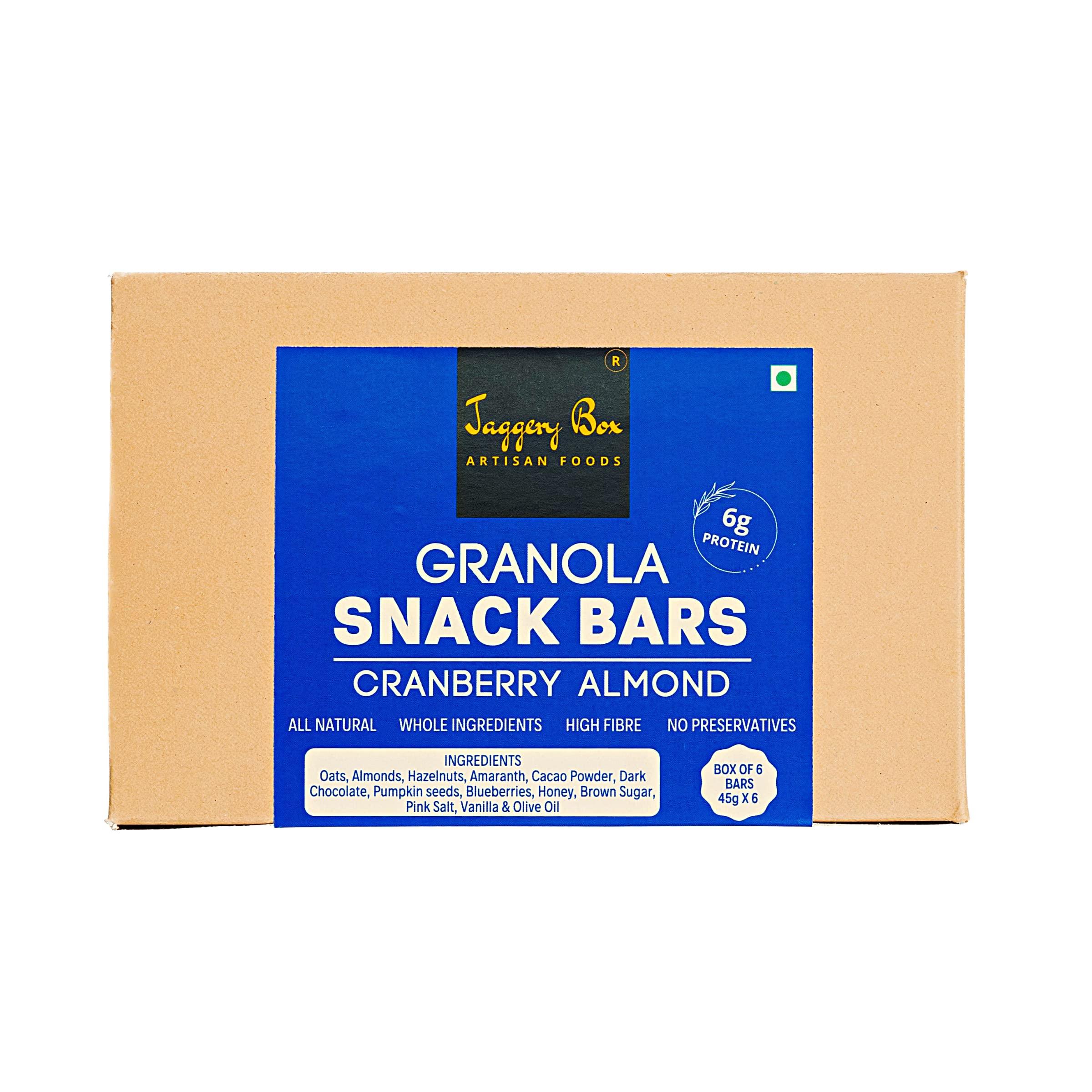 JAGGERY BOX Jaggery Box Blueberry Mocha Granola Snack Bar | All Natural with Wholegrains & Honey | No Preservatives & Artificial Flavours | 270g, Pack of 6 bars