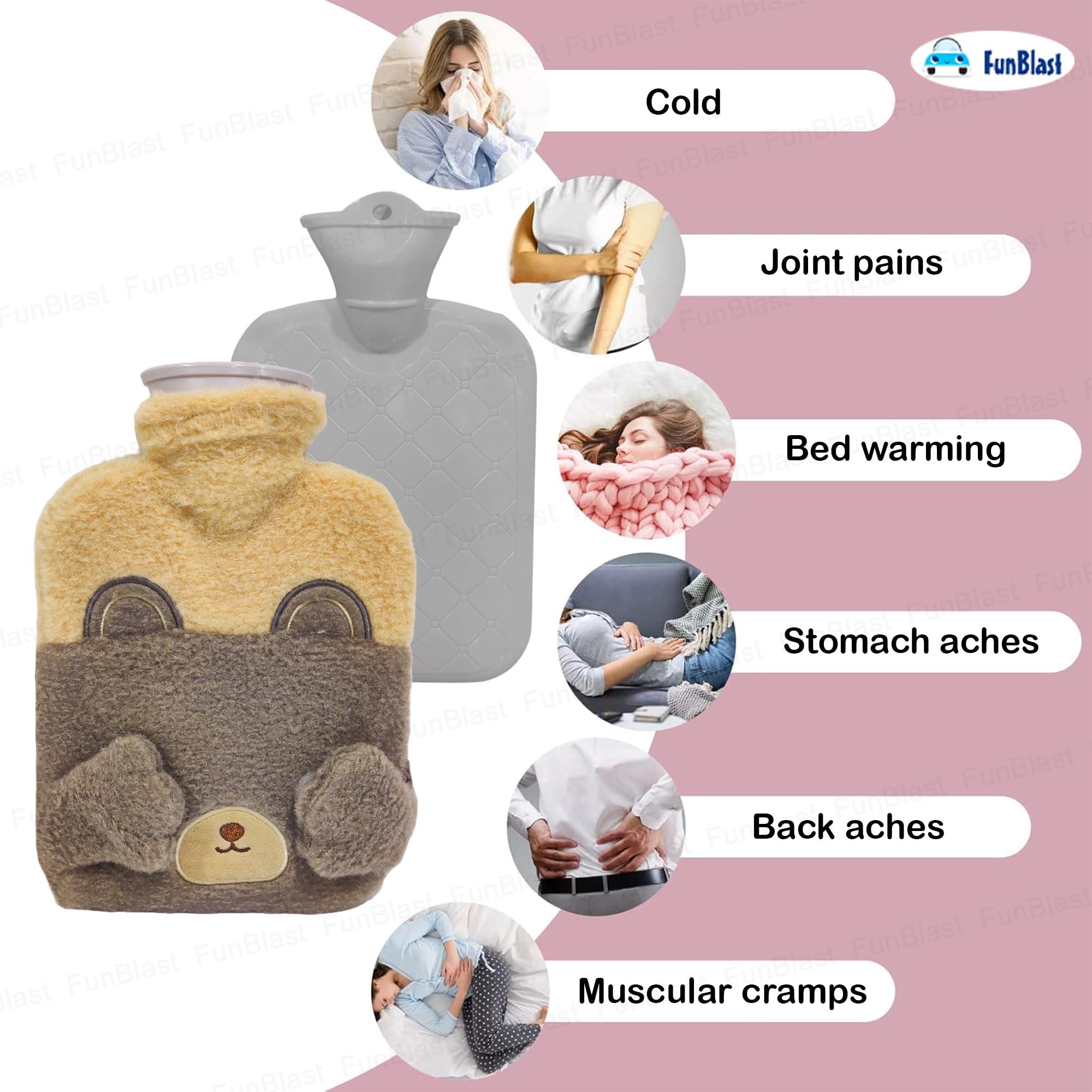 FunBlast FunBlast Hot Water Bag with Cute Cartoon Design Soft Cover for Pain Relief Heating Bag, Heating Pad Hot Water Bottle & Rubber Bottle for Hot Water Bag for Pain Relief- 1000 ML (Brown-Bear)