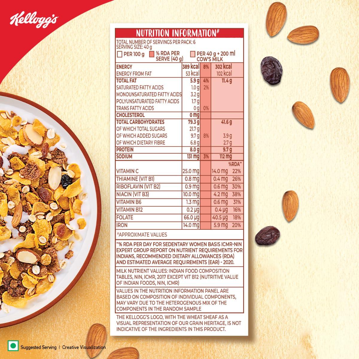Kellogg's Kellogg\'s Combo, Corn Flakes Real Almond And Honey, 1 Kg And Kellogg\'S Muesli With 20% Nuts Delight Pouch, 750 G