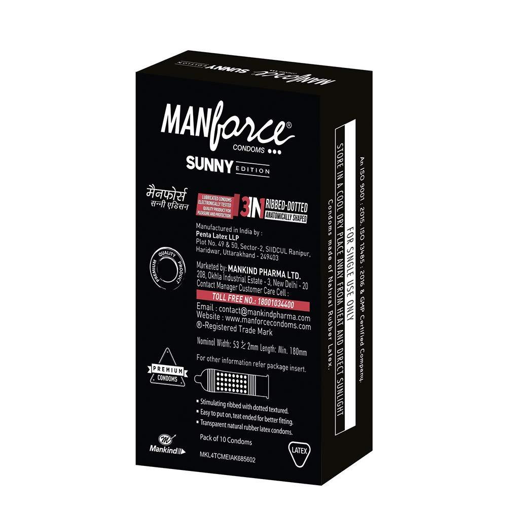 Manforce Manforce Sunny Edition Premium Flavoured Condoms for Men| 3-in-1 Ribbed, Dotted, & Anatomically Shaped for Intense Pleasure| Lubricated Latex Condoms 10 Pcs x Pack of 6