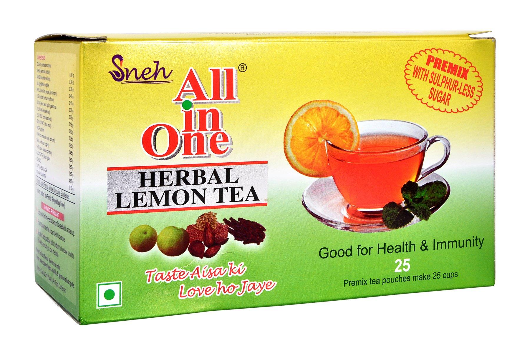 All In One All In One Herbal Lemon Tea Premix With Sulphur Less Sugar(25 Pouches), 200 Grams, Powder, Balm