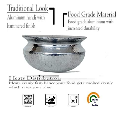 VKAK VKAK Heavy Bottom Aluminium Hammered Handi (Biryani Handi/Dum Biryani Pot/Mutton Chicken/Fish Cooking/Punjabi Sipri) Water Capacity :- 4.5 Liter