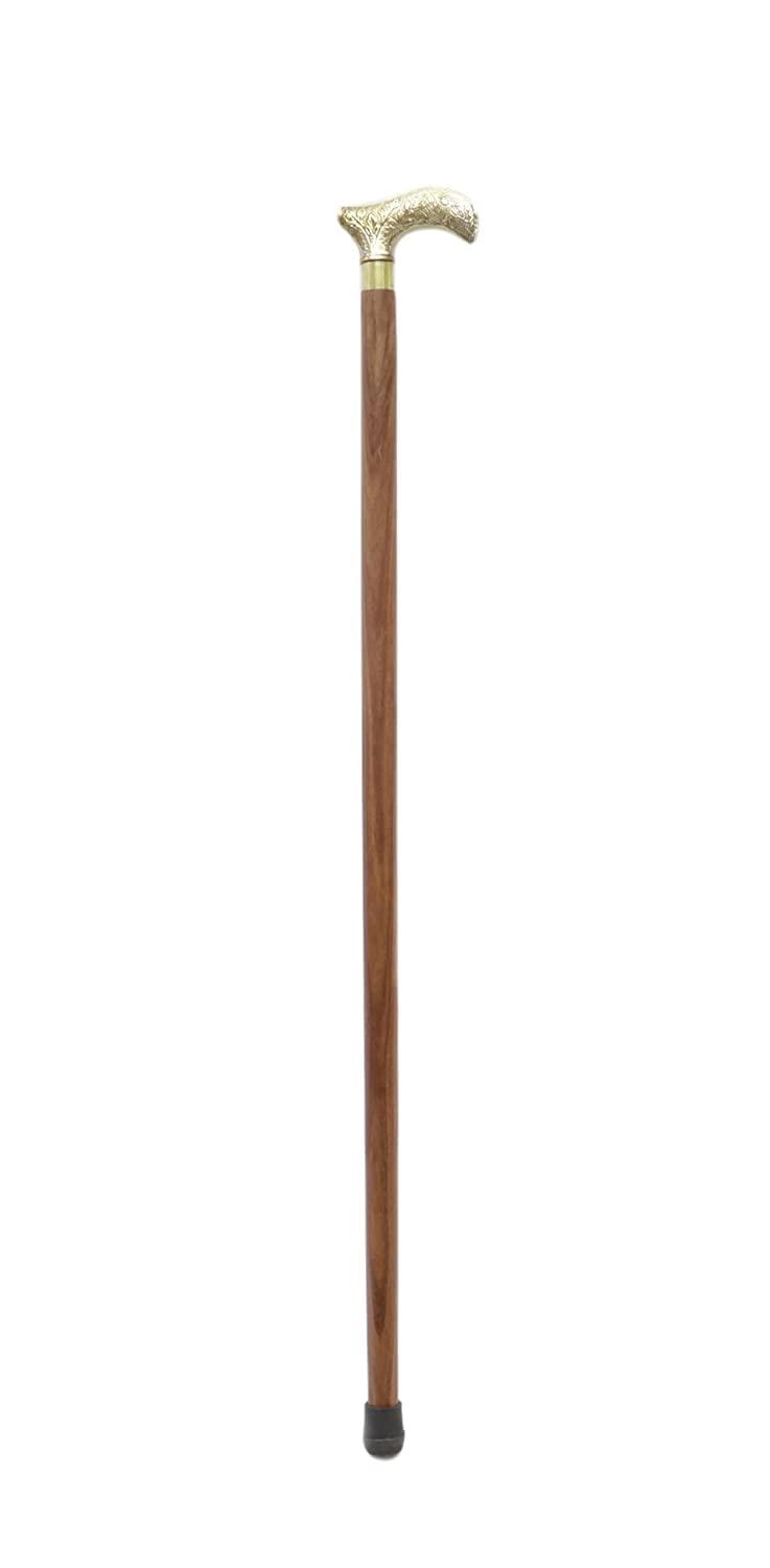 NavaFresh Basics Rana, Handmade Wooden Canes and Walking Sticks with Floral Leaf Brass (Kashmiri) Handle for Men (Brown, 36 Inches)