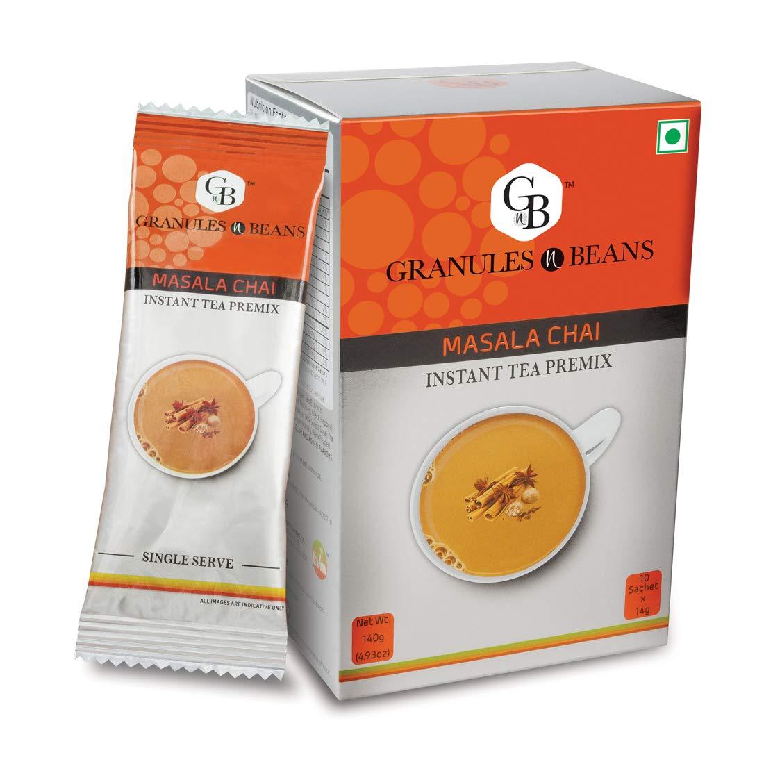 GnB GRANULES n BEANS GnB GRANULES n BEANS Granules N Beans Masala Chai Instant Tea Premix - (10 Sachets X 14G =140Gm) (Pack Of 2) | Flavorful Blend Chai Tea