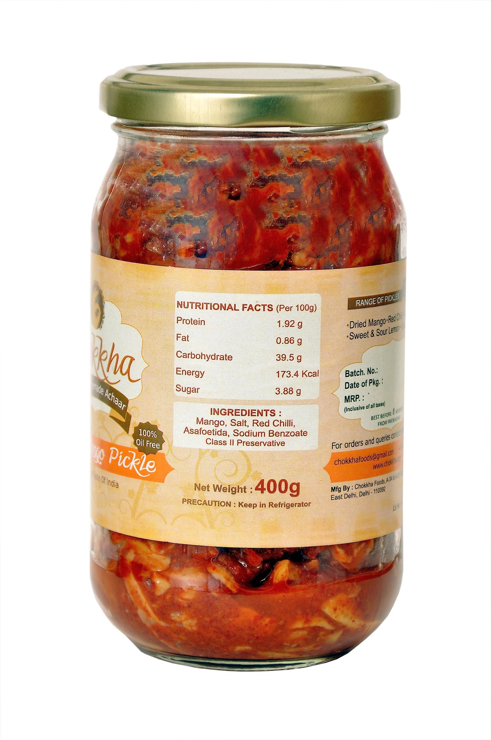 Chokkha Chokkha Traditional Homemade Hing Pickle | Senda Namak | No Colour |100% Oil-Free | | 400 Gm