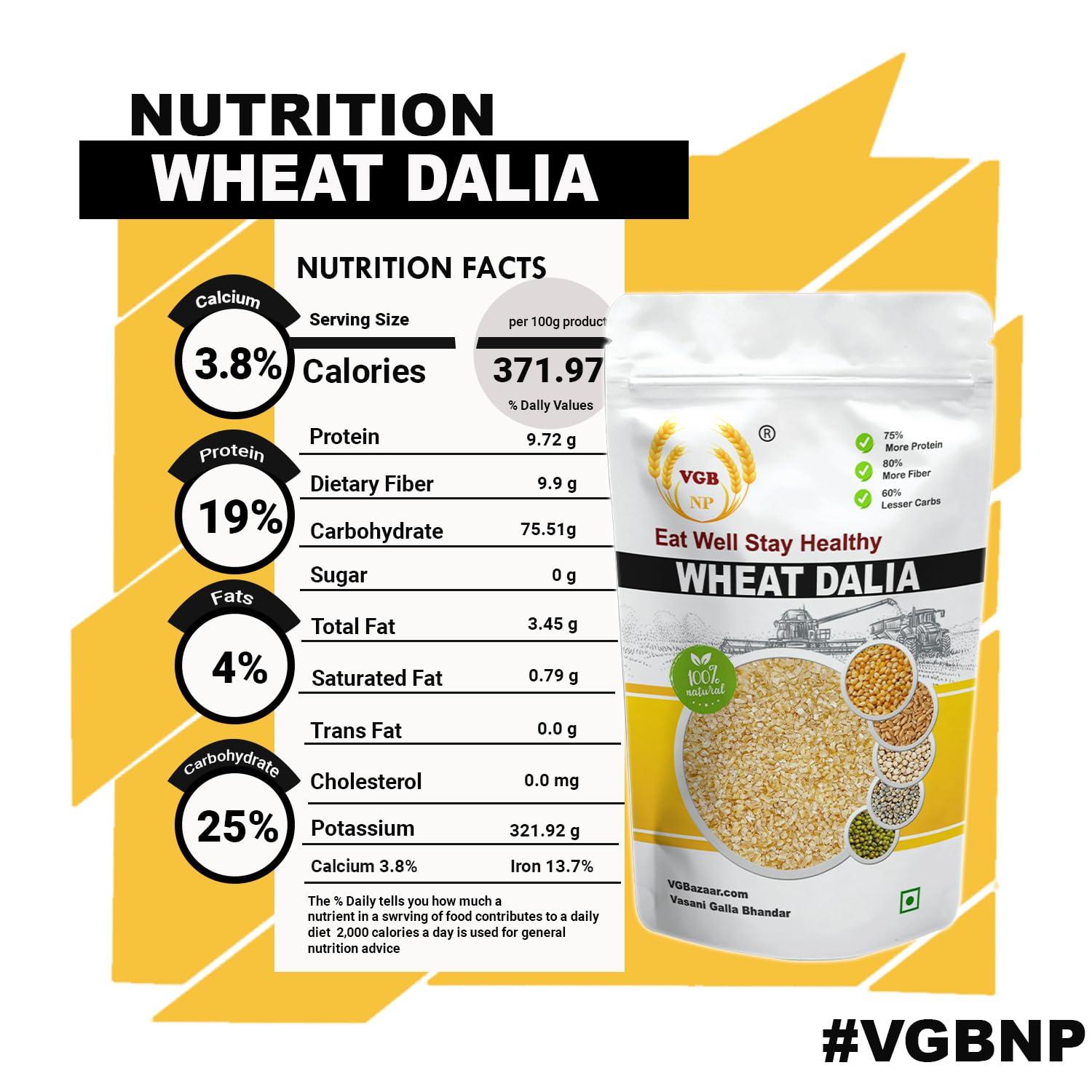 VGBNP VGBNP Vasani-G Natural & Unpolished High Fiber Wheat Dalia (Broken Wheat Daliya) Easy To Cook Wheat Porridge (Gehu Ka Dalia | Crushed Dalia) - 4Kg