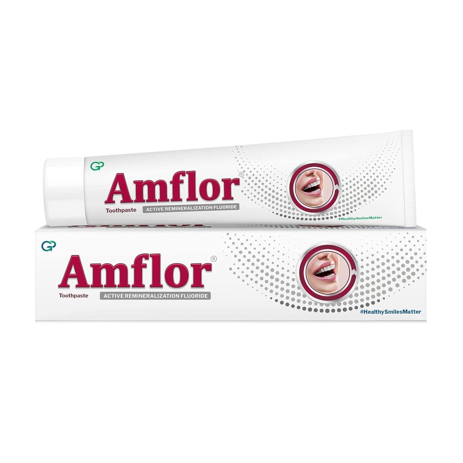 AMFLOR Amflor Toothpaste for Braces | Prevents Cavities & White Spot Lesions | Organic Amine Fluoride for Enamel Remineralization| Mint Flavour Orthodontic Toothpaste | Pack of 4 (70 g per pack)