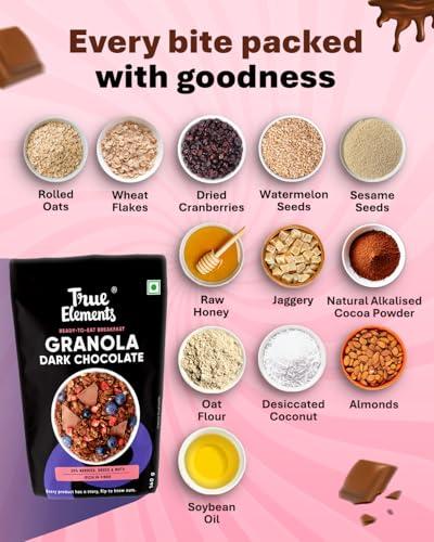 True Elements True Elements Granola Dark Chocolate 400g - Baked Granola | Almonds, Berries & Dark Chocolate | Granola for Breakfast | High Fibre Cereal | Diet Snack