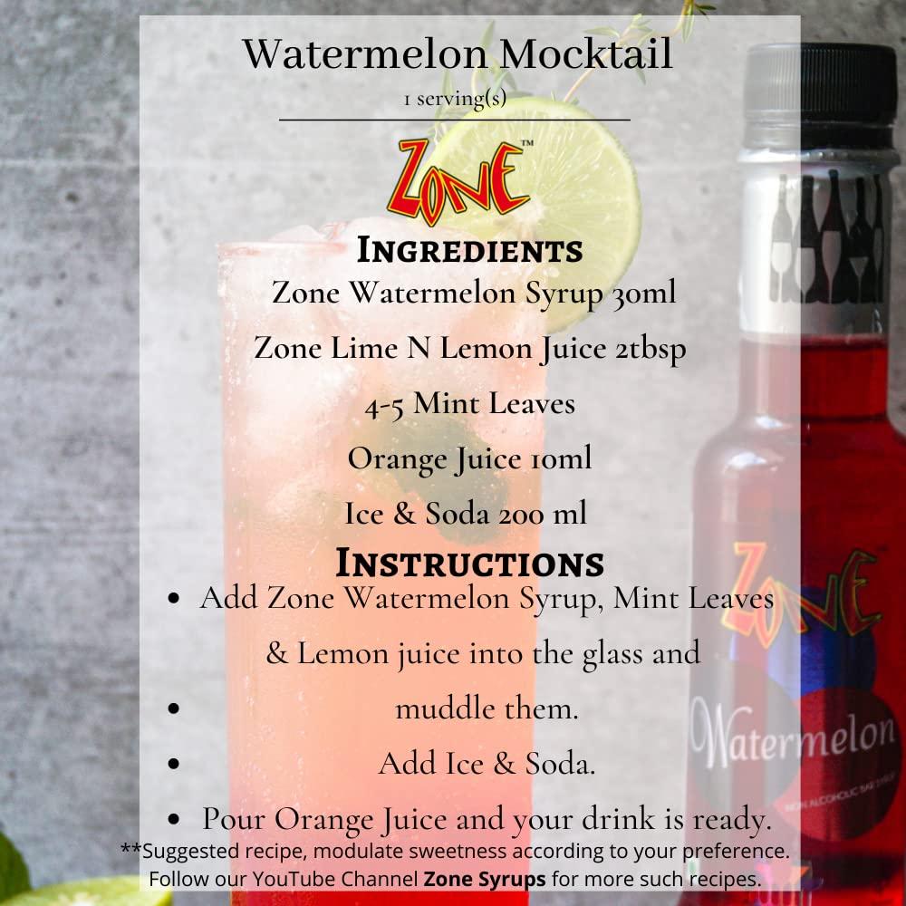 ZONE Zone Watermelon 240ml | Pure Watermelon Flavor for Mocktails, Cocktails, Lemonades, Iced Teas & More, Liquid | 12+ Flavours