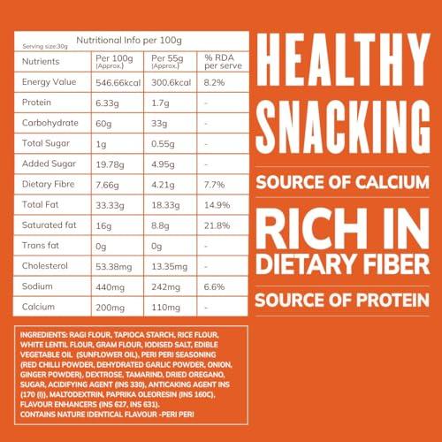 Snackible MU(N)CH BETTER Snackible MU(N) CH BETTER Peri Peri Ragi Chips-55Gm (Pack Of 3)