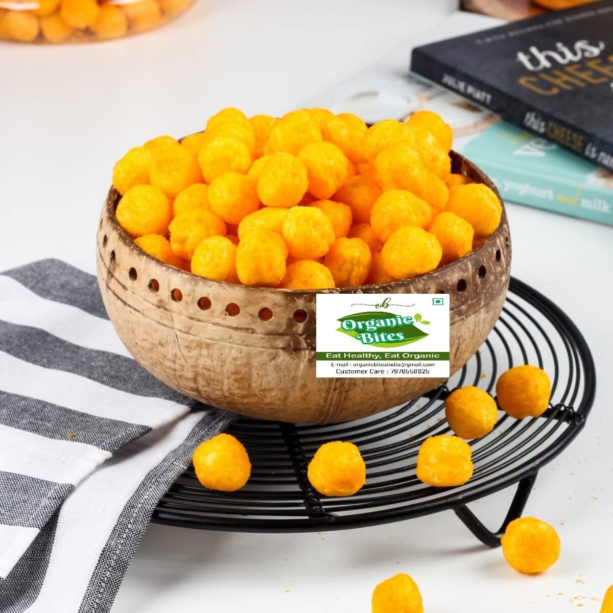 Organic Bites Organic Bites Cheddar Cheese Balls | Cheese Flavoured Snacks |Not Fried | Plant-Based Vegan Snack I Healthy & Tasty Snacks -200 gm