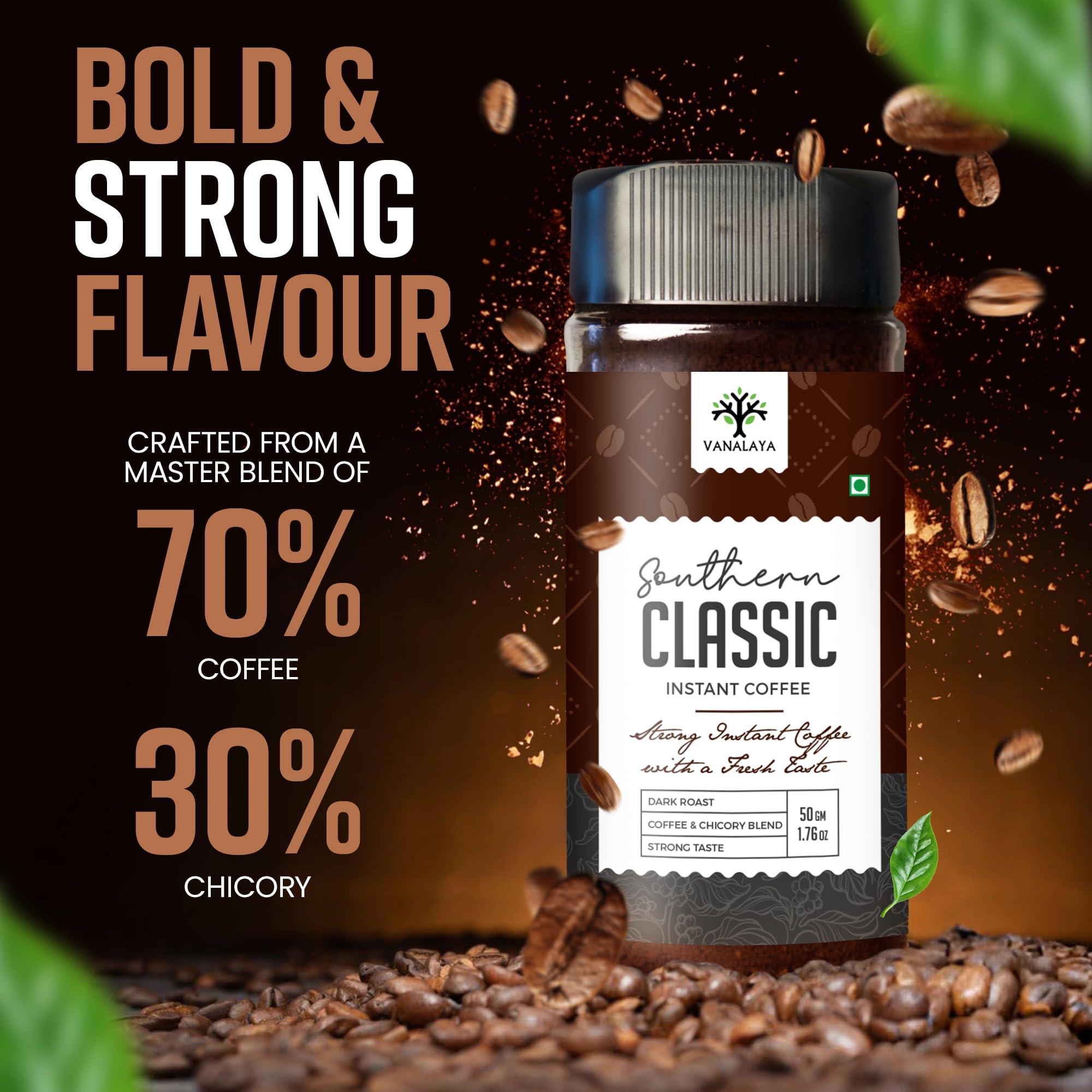 VANALAYA Vanalaya Southern Classic Instant Coffee Chicory Mix of 70% coffee & 30% chicory (50gm)