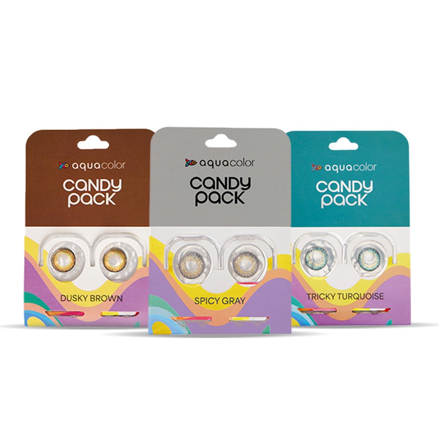 AQUALENS CONTACT LENSES AQUALENS CONTACT LENSES Aquacolor Contact Lens Pack Of 3(Spicy Gray, Tricky Turquoise And Dusky Brown)