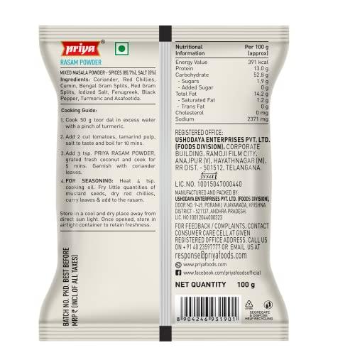 Priya Priya Rasam Powder - Premium, 100g (Pack of 4) - Authentic, Aromatic, Flavourful Spice Mix - Easy to Cook