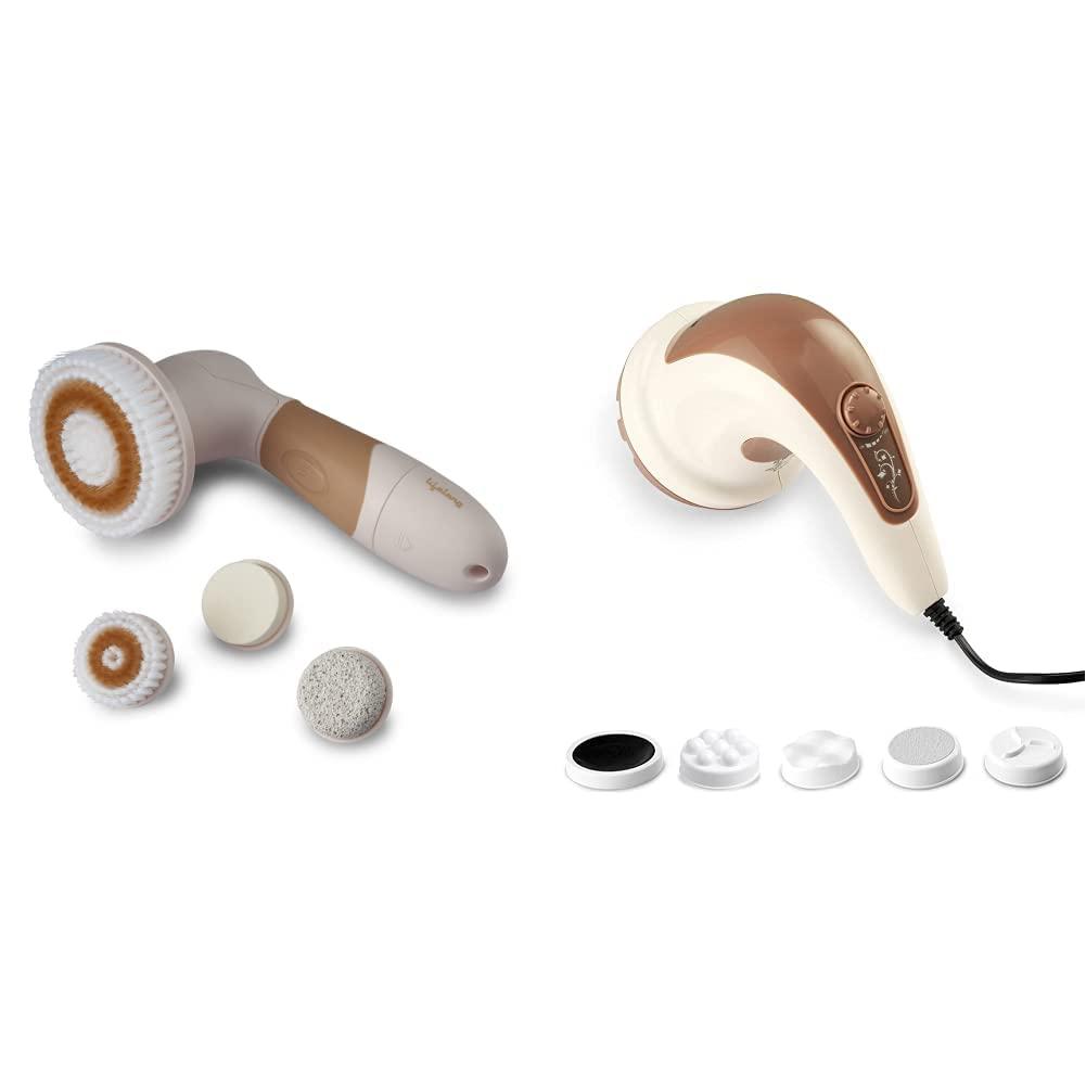 Lifelong Lifelong LLM126 Electric Portable Face Cleanser and Massager Brush with 4 Brush Heads & LLM27 Electric Handheld Full Body Massager (Brown)