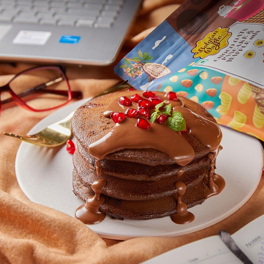 The Belgian Waffle Co The Belgian Waffle Co Chocolate Oats Pancake & Waffle Premix, 100% Vegetarian & Eggless, No Added Preservatives and Organic Non Refined Sugar, Instant Breakfast Mix - 250gm (9 Pancakes Each,Pack of 3)