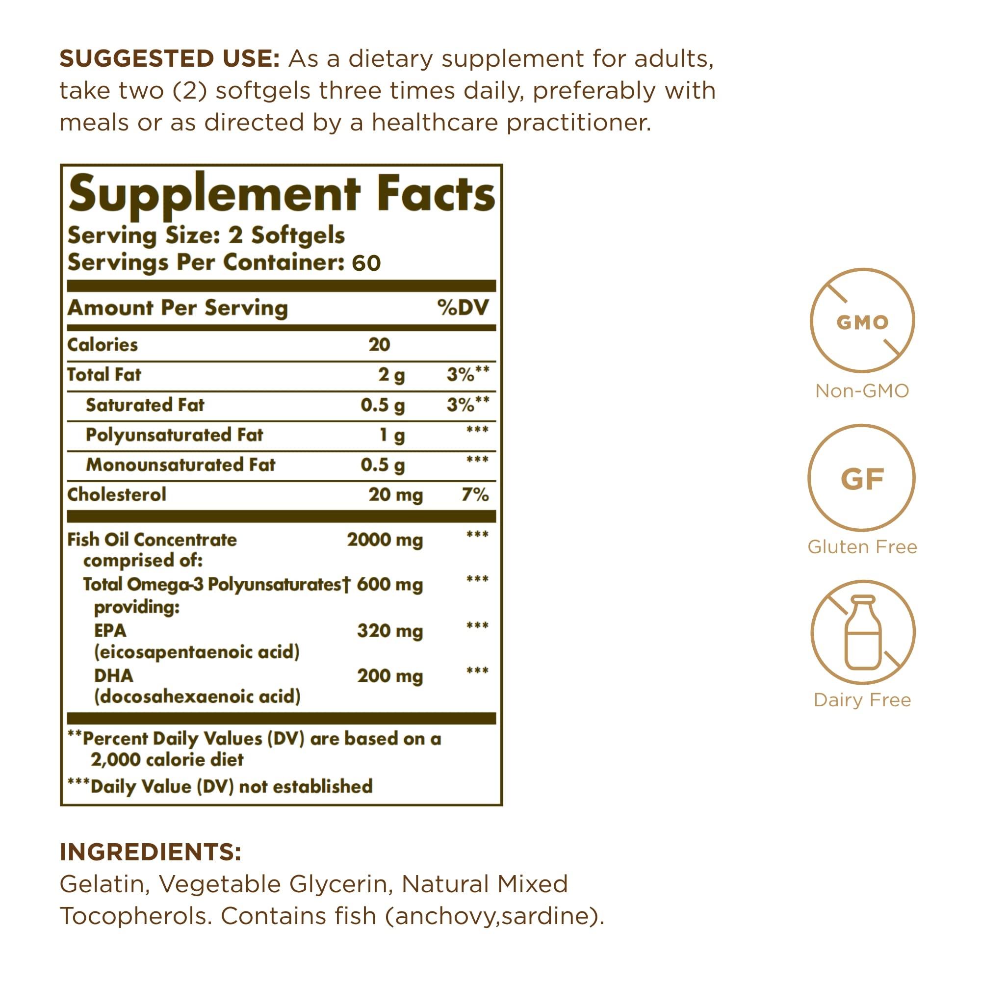 SOLGAR Solgar, Omega-3 Fish Oil Concentrate, 120 Softgels