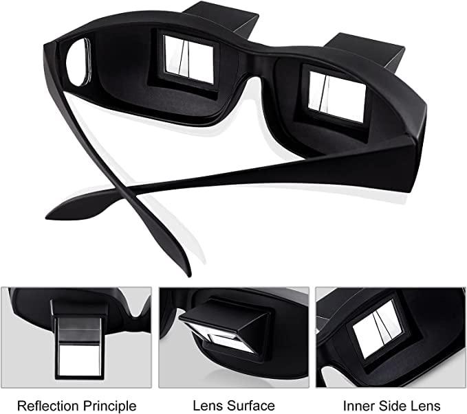 Flywindy Flywindy Horizontal Reading Glasses for Bedridden Readers Prism Glasses Reading in Bed Prevent Neck Fatigue Spectacles Lazy Glasses for Lying Down Reading and Watching TV in Bed, Black, 60MM