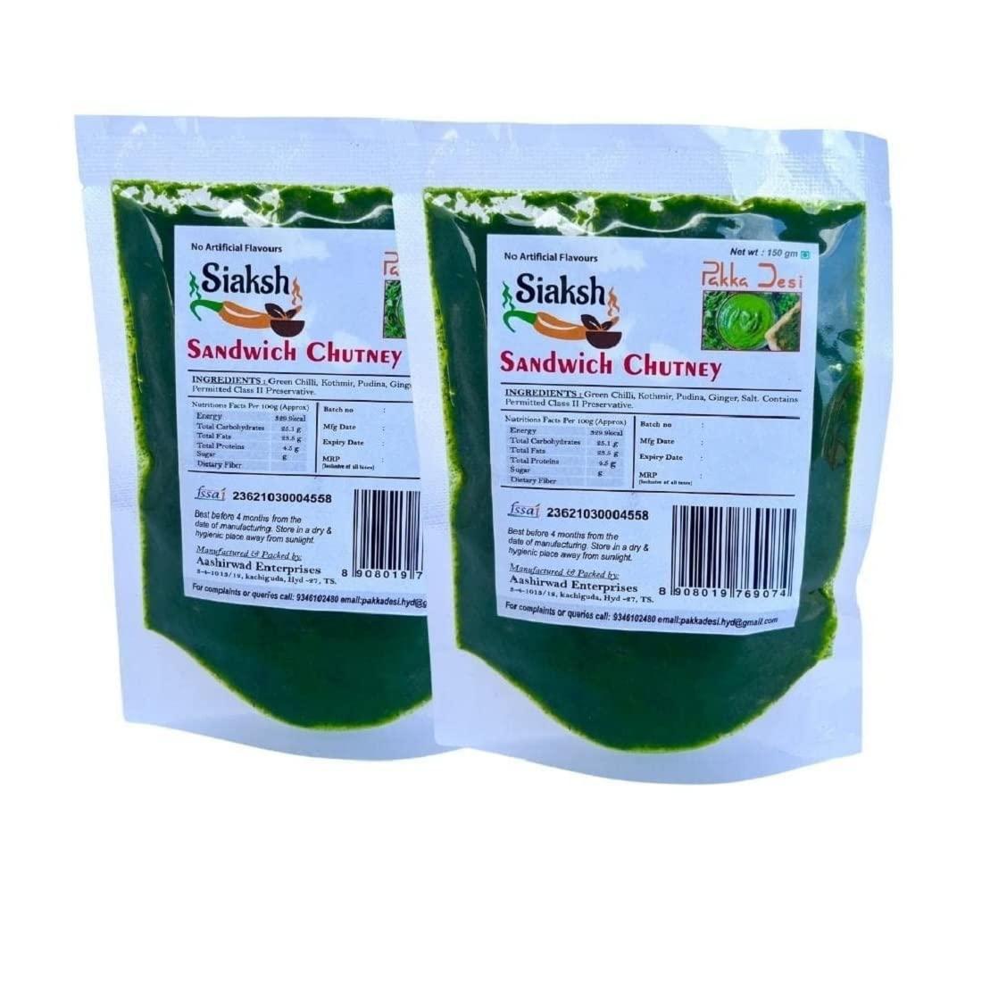 Siaksh Siaksh Mumbai special Sandwich Chatpati Green Instant Ready Mix Chutney For Breakfast,snacks Use with pure ingrediants| Perfect as a Dip, Spread, Cooking Sauce With Delicious Taste 150 Pack of 3