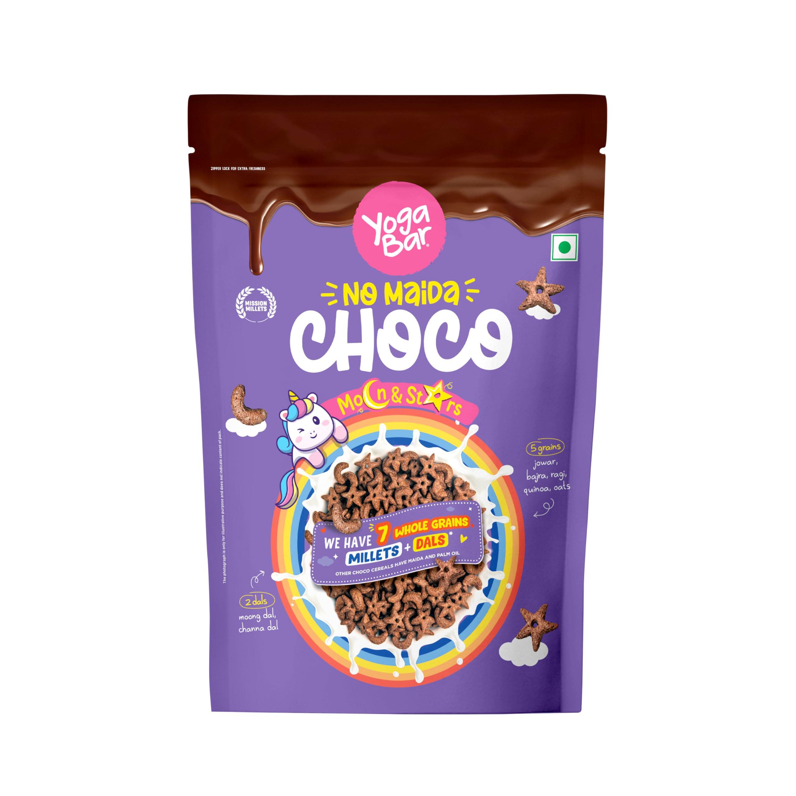 Yogabar Yogabar Multigrain Moon & Star Chocos Cereal Breakfast, Zero Maida, Delicious Chocolate Chocos for Kids & Adults, Protein Food, 0 Added Preservatives, Has Jowar, Bajra, Ragi, Quinoa Oats, P1