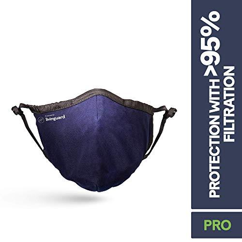 Livinguard Livinguard Pro 100% Cotton 3 Layers Washable & Reusable Cloth Face Mask With Anti Microbial Properties for Unisex (Pack of 1, Bombay Blue, Without Valve, Medium)