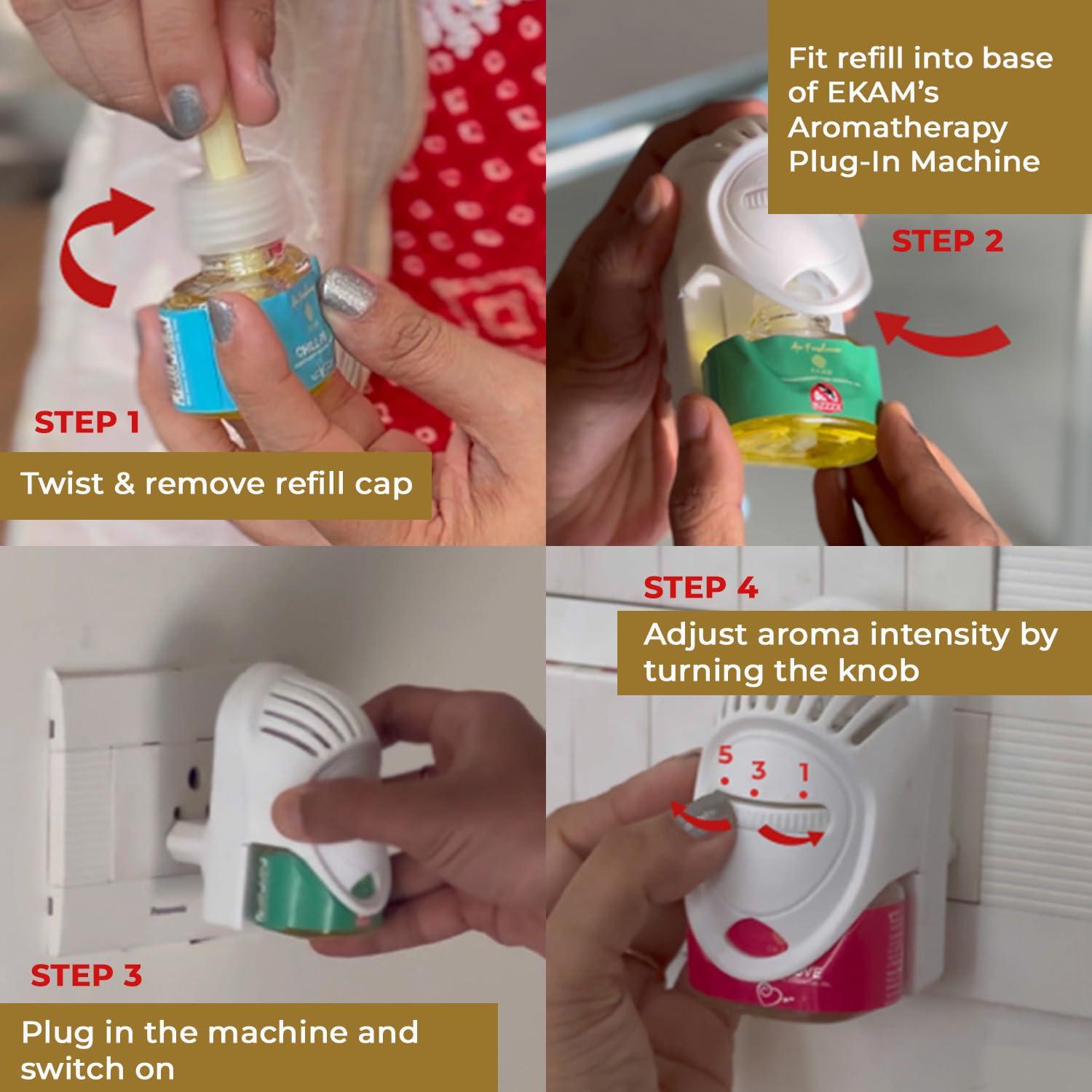 EKAM EKAM Mood Energizer Aroma Air Freshener Plug-in Kit | Ideal For Home, Office, Gym, Shop & Bathroom | Eco Friendly | (Package Contains - 1 Warmer + 1 Refill) For Positivity