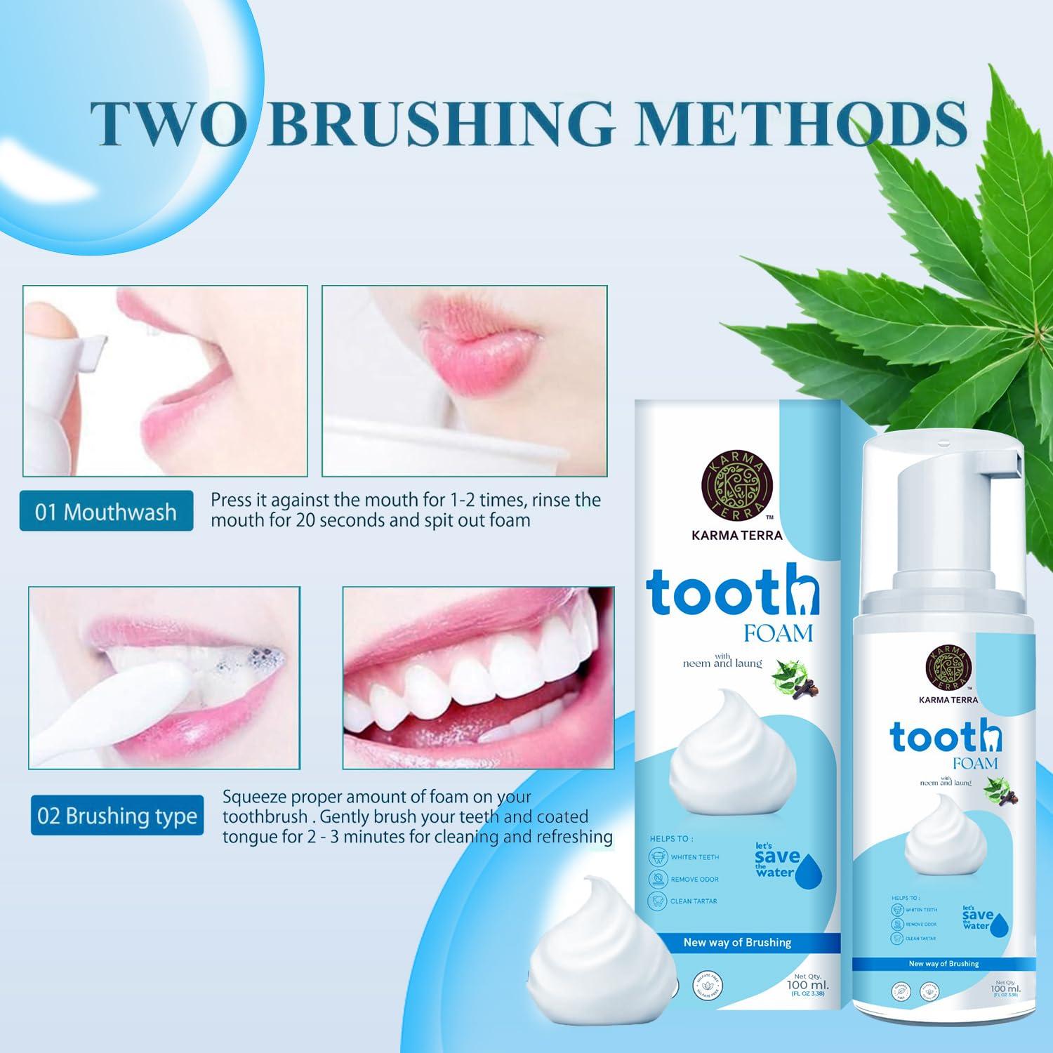 KARMA TERRA Karma Terra Tooth Foam with Neem and Laung, 100 ml, For Healthy Gums & Strong Teeth, Helps Whiten Teeth, Remove Odour, Clean Tartar