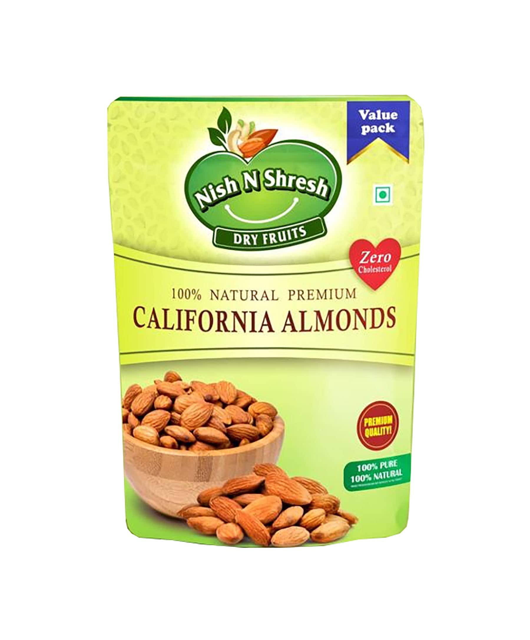 NISH N SHRESH DRY FRUITS Nish N Shresh Natural California Dried Almonds/Badam, Rich in Fibre & Boost Immunity, Real Nuts/Gluten Free/Zero Cholesterol (750 g) - Pouch