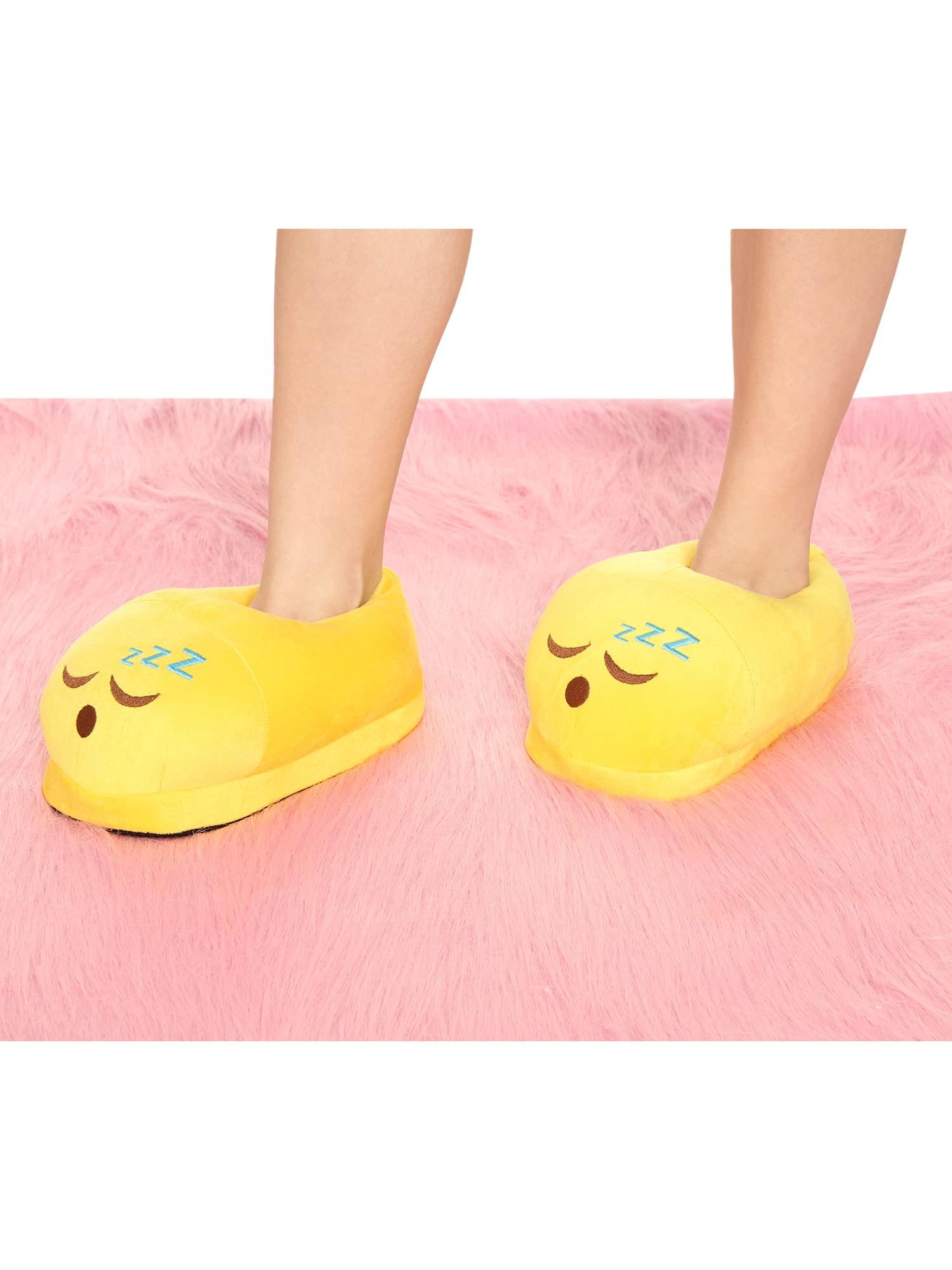 Qualtos Qualtos Sleep Emoji Plush House Indoor Bedroom Mens Yellow Slipper Free Size & matching Eye Mask