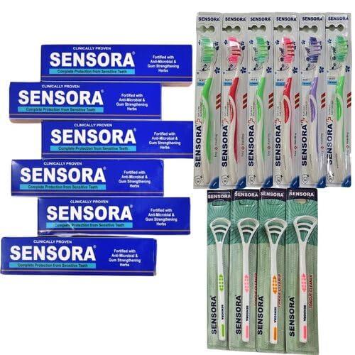 Sensora SENSORA Sensitivity Releif Toothpaste For Sensitive Gums | Pack of 06 | Buy 6 get 10 (6 Super soft brushes and 4 tongue cleaners FREE)