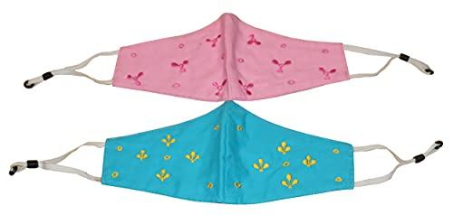 Kheyali Boutique Kheyali Boutique Pure Cotton Hand Embroidered Washable Reusable Anti Pollutant 3 Ply Face Mask(Light Blue,Pink,Blue Pack of 2)