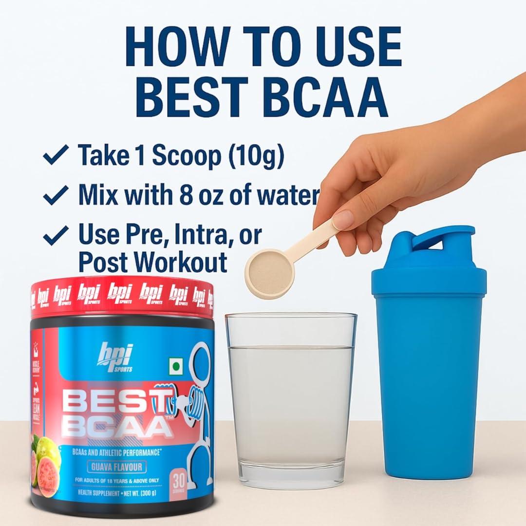 BPI Sports BPI Sports Best BCAA - BCAA Powder - Branched Chain Amino Acids - Muscle Recovery - Muscle Protein Synthesis - Lean Muscle - Improved Performance - Hydration - Guava - 30 Servings - 300 gram.