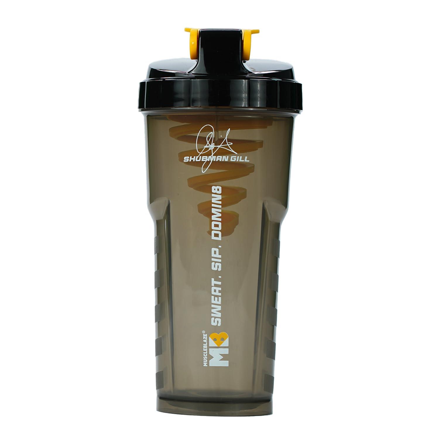 MuscleBlaze MuscleBlaze Limited Edition Shubman Shaker with Cyclone Blender, Black, 700 ml | 100% Leakproof, BPA-Free Blender Bottle, Ideal for Whey Protein, Preworkout, and BCAA Shakes |Plastic