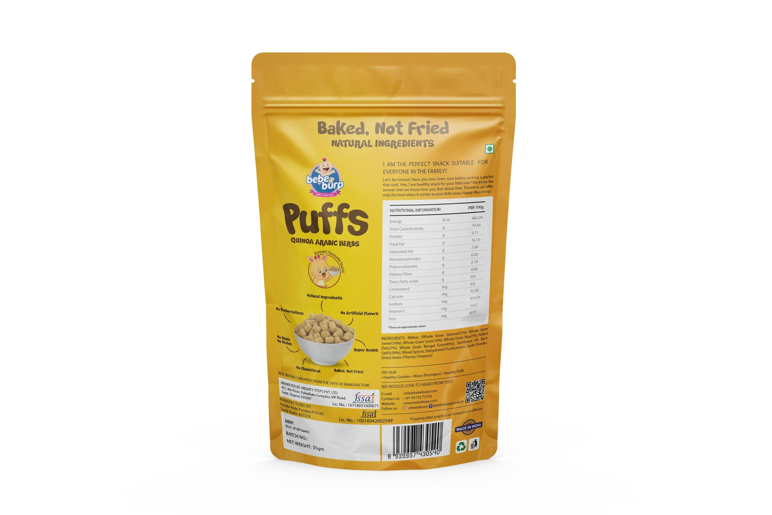 BE\'BE\' BURP BE\'BE\' BURP Healthy Puff Snacks | Quinoa Arabic Herbs | Baked Puffs, Not Fried, Protein Snacks | No Maida & Gluten-Free | Travel-Friendly | 35gms Each (Pack of 4)