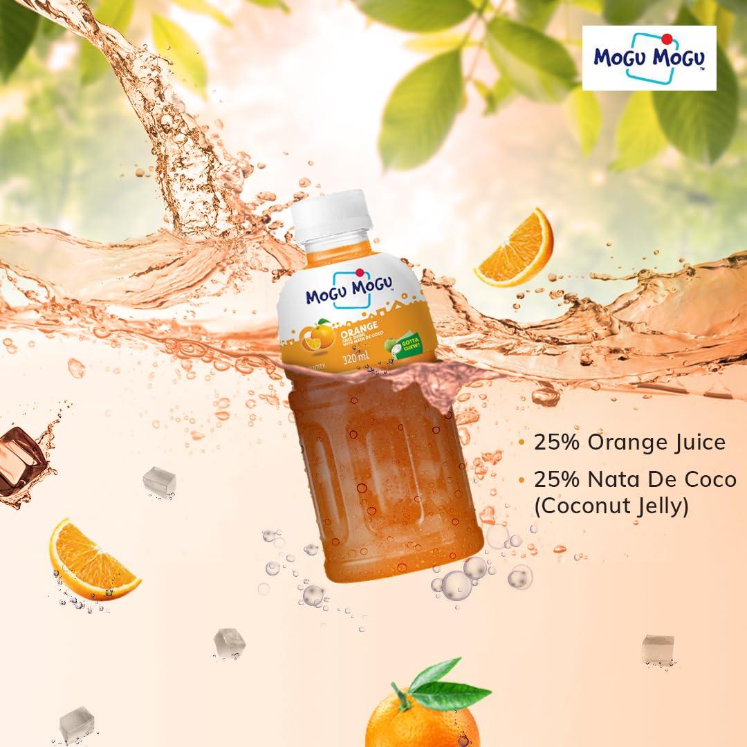 Mogu Mogu Mogu Mogu Orange and Lychee Juice 25% with NATA De Coco | Energy Booster Drink | Full of Fruit Fibres | No Added Preservatives and Colours - (Pack of 6, 300ml each)
