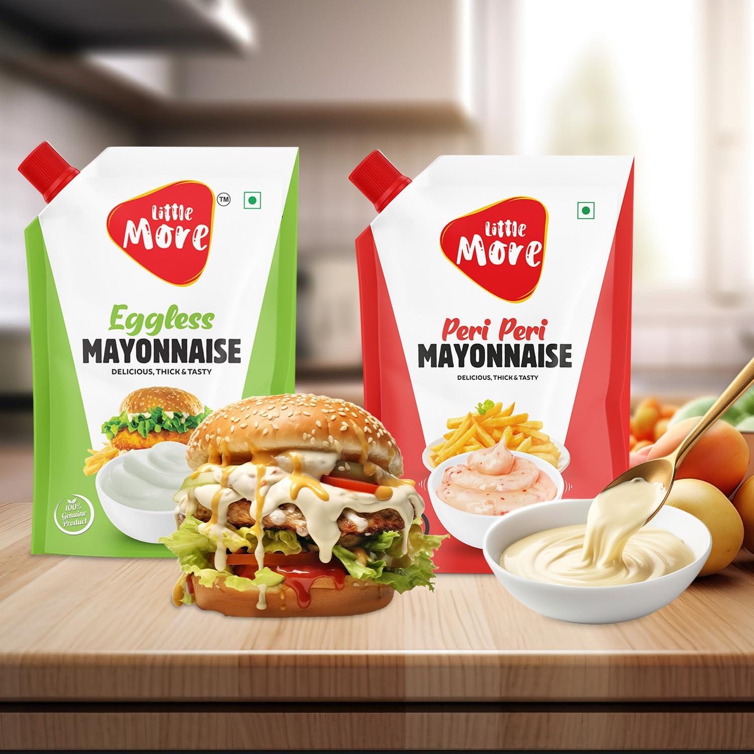 Little More Little More Mayonnaise Combo - Eggless Mayonnaise, Peri Peri Mayonnaise, Thousand Island Mayonnaise and Tandoori Mayonnaise - Pack of 4 (1 KG x 4)