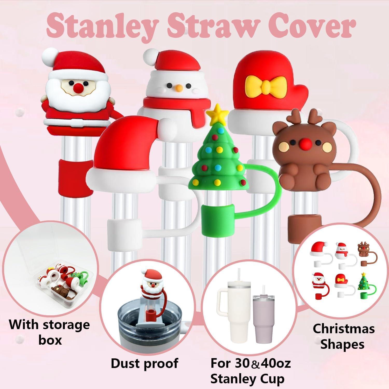 Xfopz Xfopz 6 Pcs Straw Cover Cap, Christmas Straw Topper Cup Accessories Santa Claus Christmas Tree 10mm Silicone Straw Covers for 30 & 40 Oz Tumbler Christmas Gifts
