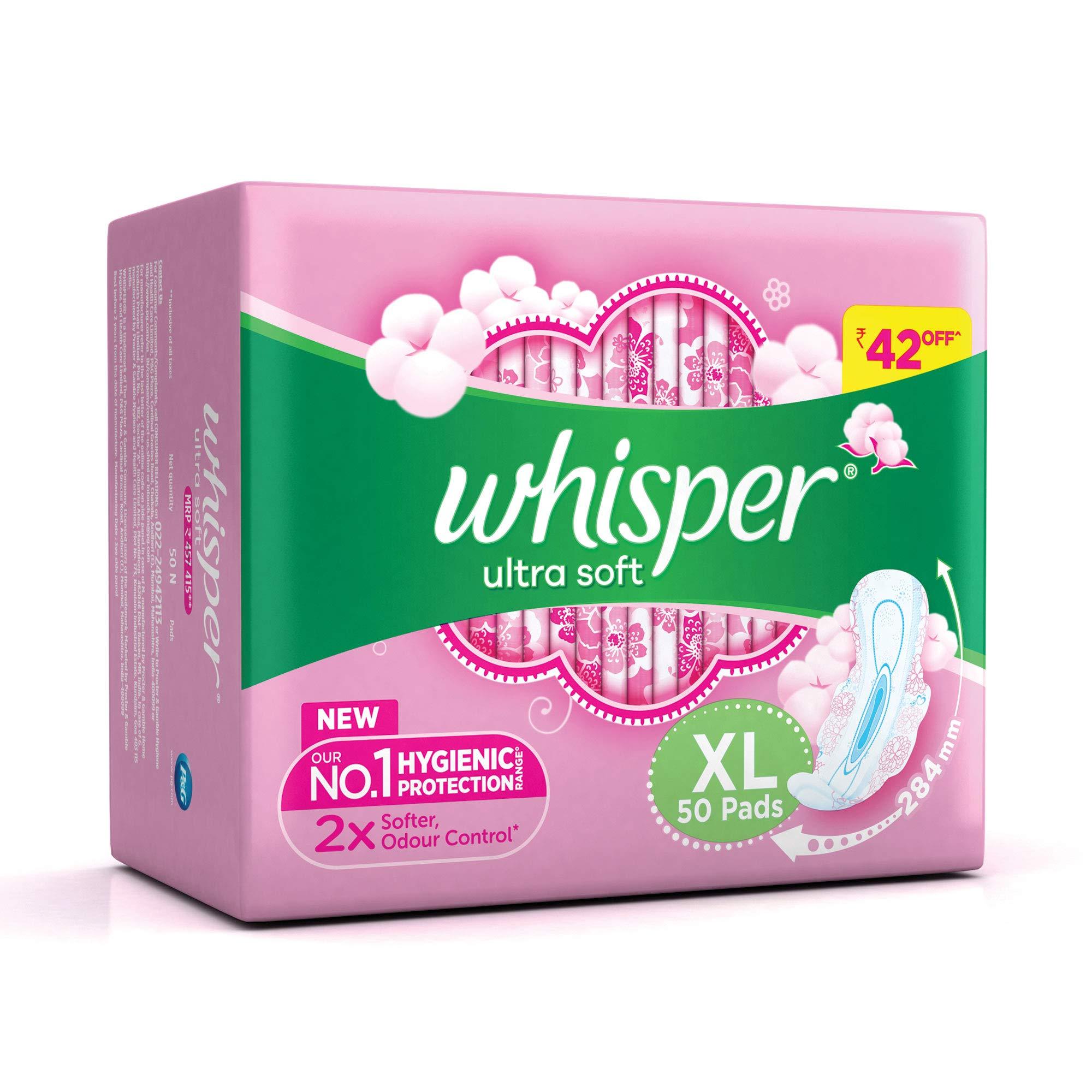 Whisper Whisper Ultra Soft XL Sanitary Pads, 50 count (Pack of 1)