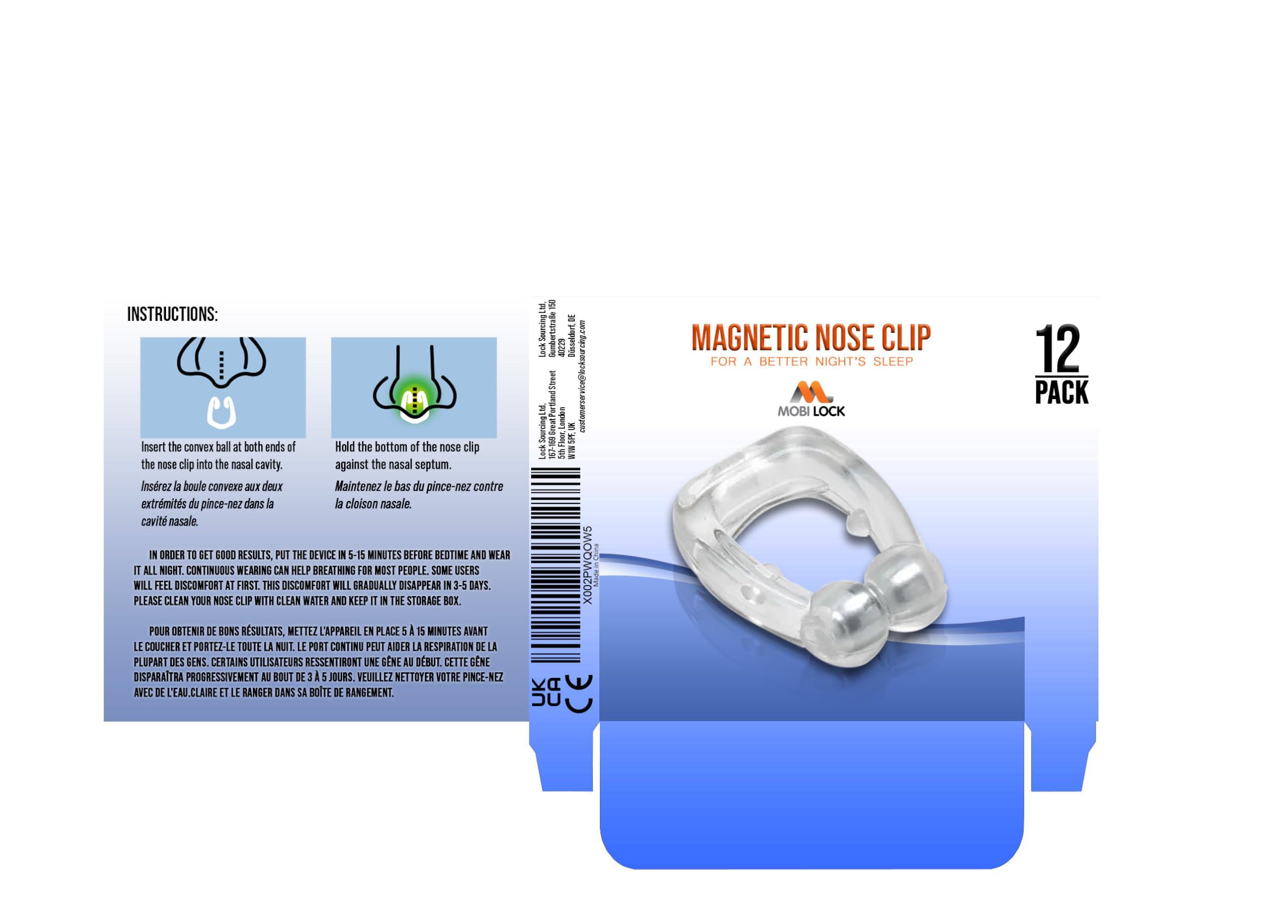 Mobi Lock Mobi Lock Magnetic Anti Snore Clip (Pack of 12) - Silicone Snoring Nose Clip - A Simple Solution for Nasal Snorers - Reusable Snoring Device to Enjoy A Peaceful Night\'s Sleep