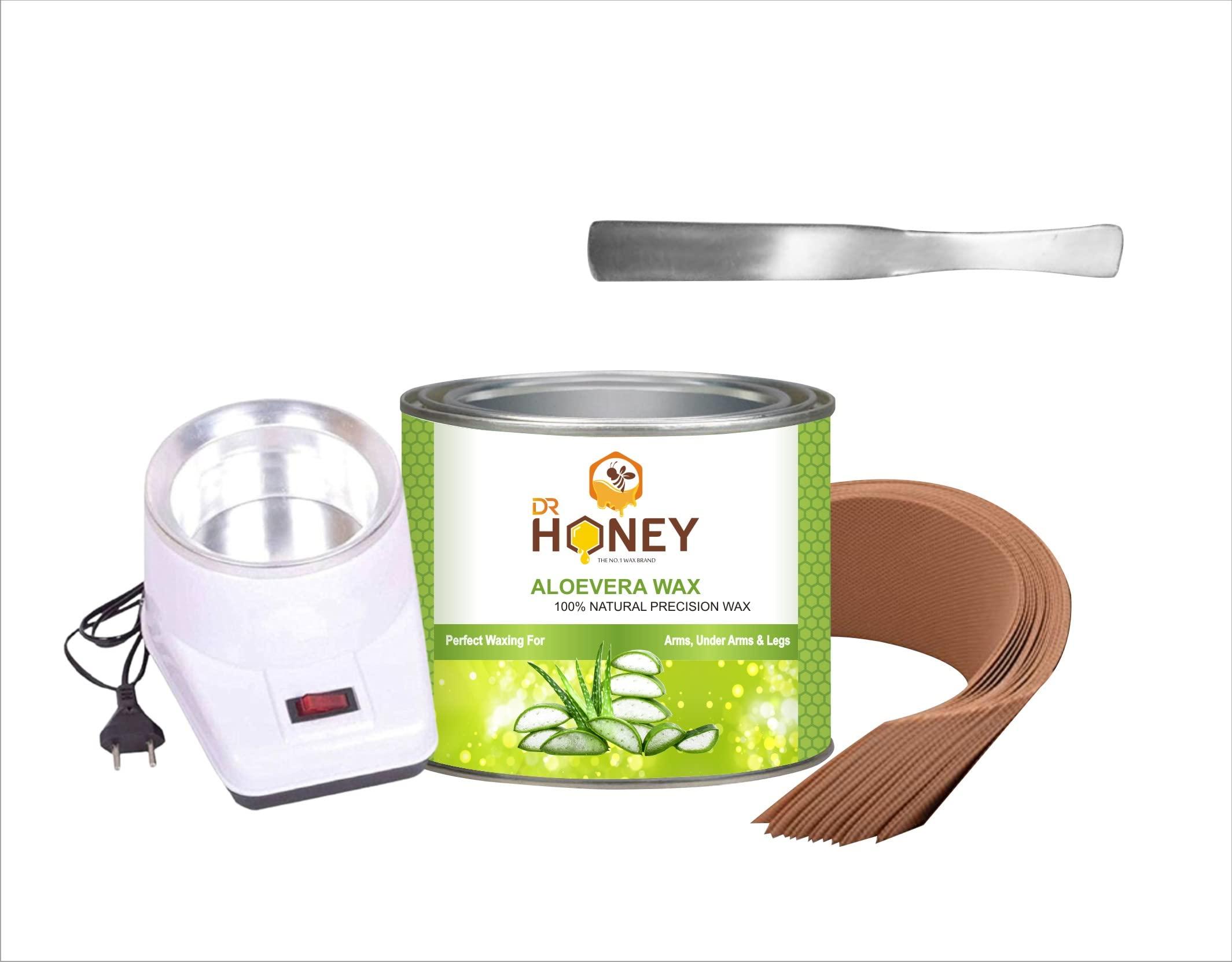DR HONEY DR HONEY Combo Heater and aloe Vera wax | Hair Removal Waxing Kit Women (green color wax) aloe Vera wax and wax heater strip and stick 600 gram for all skin type full body wax aloe Vera wax