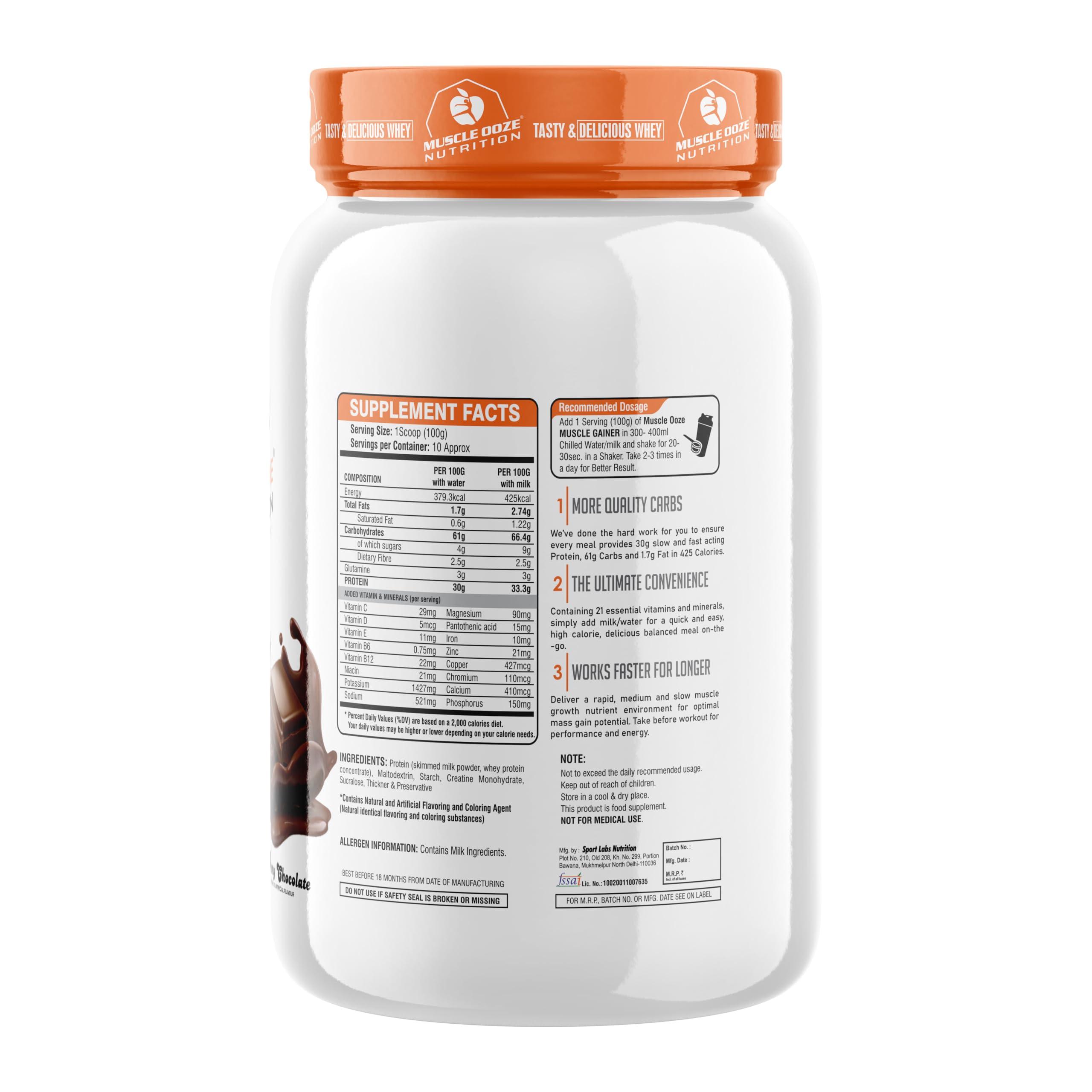 MUSCLE OOZE Muscle Ooze Muscle Gainer 1Kg Cookies & Cream Flavor with 10 Serving for Muscle & Weight Gainer & Gluten Free